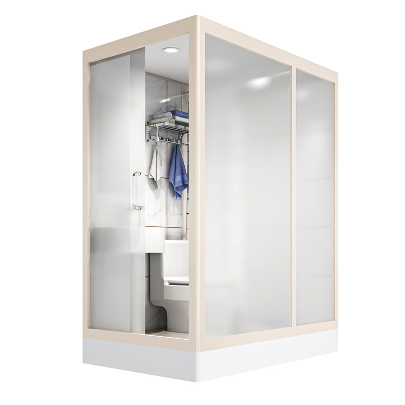 Modern Framed Tempered Glass Shower Kit with Base Included Framed Shower Stall in White