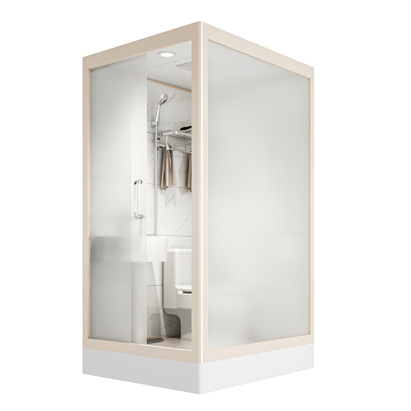 Modern Framed Tempered Glass Shower Kit with Base Included Framed Shower Stall in White