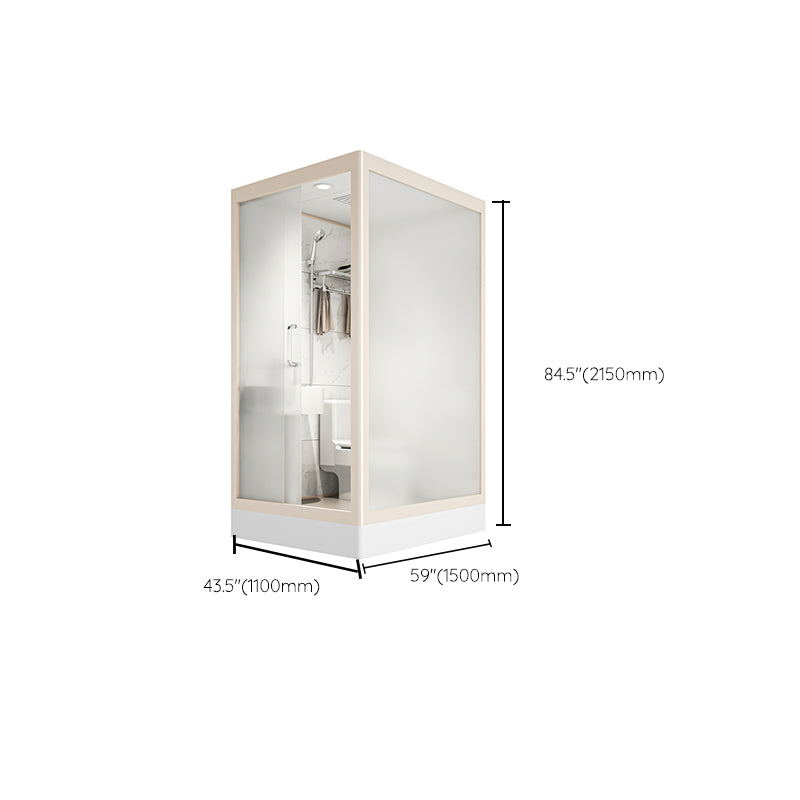 Modern Framed Tempered Glass Shower Kit with Base Included Framed Shower Stall in White