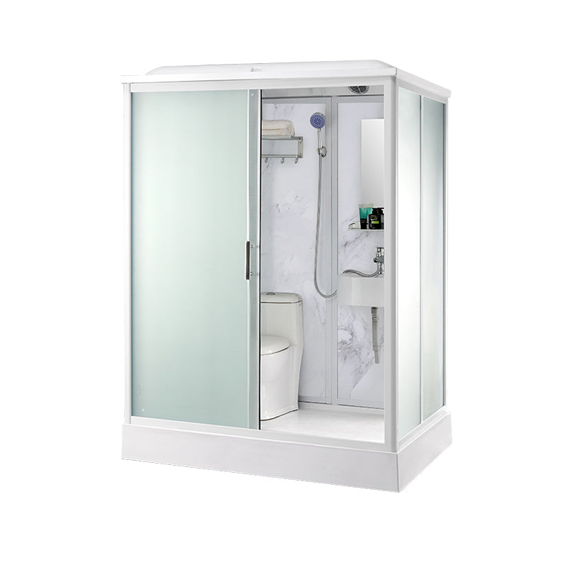 Modern Frosted Glass Single Sliding Shower Enclosure Framed Shower Enclosure in White