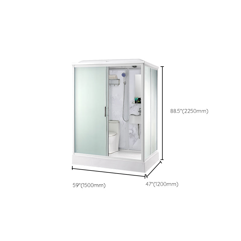 Modern Frosted Glass Single Sliding Shower Enclosure Framed Shower Enclosure in White