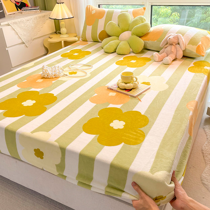 Non-Pilling Sheet Painting Fade Resistant Soft Flannel Bed Sheet Set