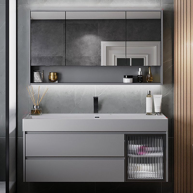 Contemporary Vanity Sink Wooden Wall-Mounted Bathroom Vanity Cabinet in Gray