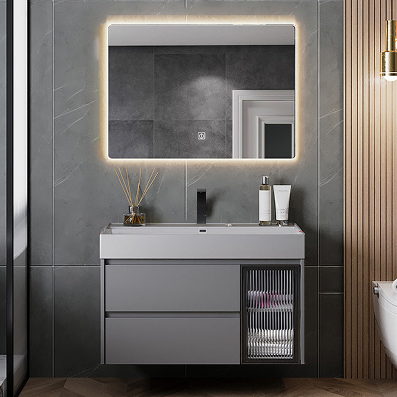 Contemporary Vanity Sink Wooden Wall-Mounted Bathroom Vanity Cabinet in Gray