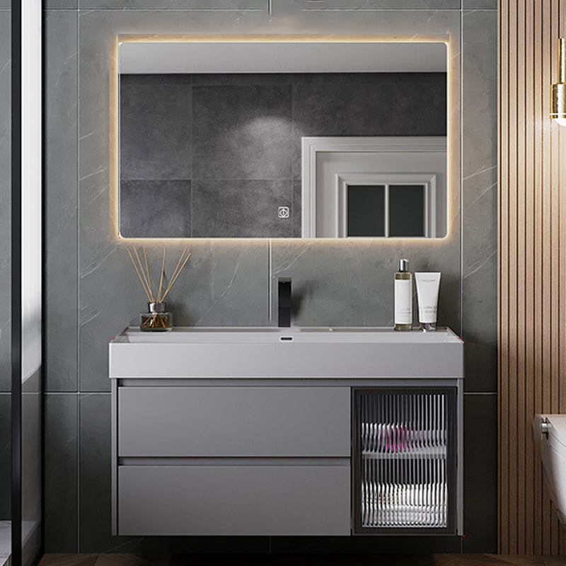 Contemporary Vanity Sink Wooden Wall-Mounted Bathroom Vanity Cabinet in Gray