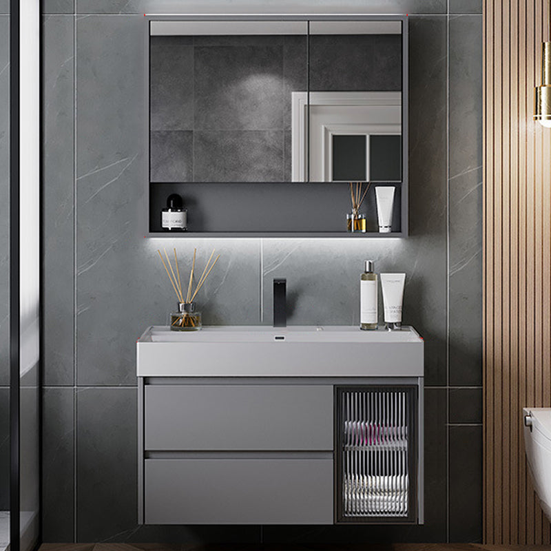 Contemporary Vanity Sink Wooden Wall-Mounted Bathroom Vanity Cabinet in Gray
