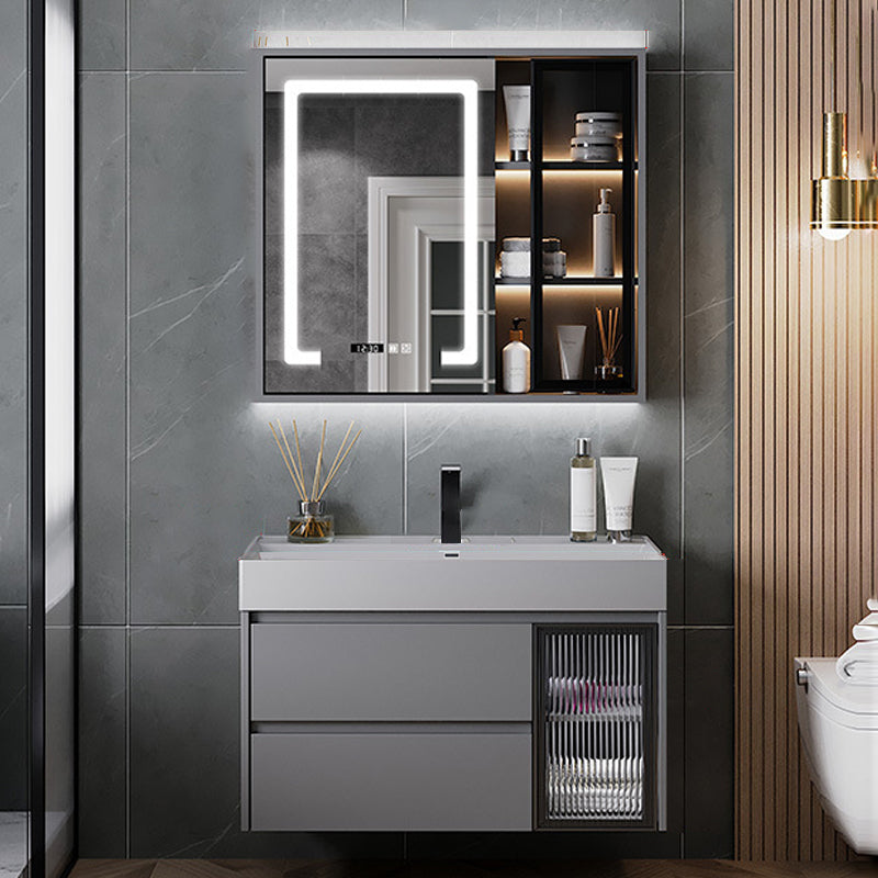 Contemporary Vanity Sink Wooden Wall-Mounted Bathroom Vanity Cabinet in Gray