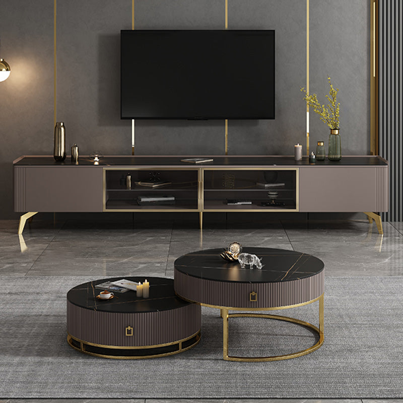 Glam Media Console TV Stand Stone TV Media Console for Living Room