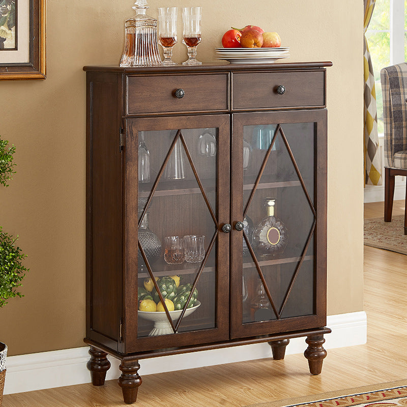 Mid-Century Modern Display Stand Rubberwood Display Cabinet with Doors for Dining Room