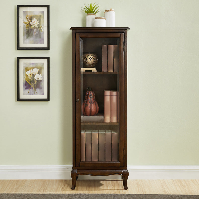 Mid-Century Modern Display Stand Rubberwood Display Cabinet with Doors for Dining Room