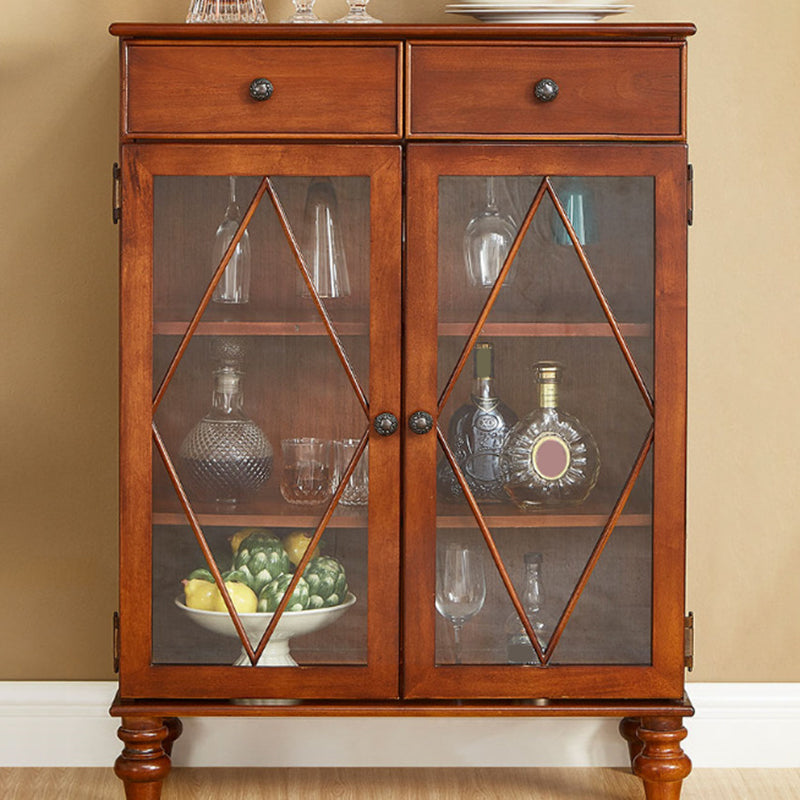 Mid-Century Modern Display Stand Rubberwood Display Cabinet with Doors for Dining Room