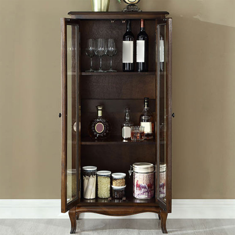 Mid-Century Modern Display Stand Rubberwood Display Cabinet with Doors for Dining Room