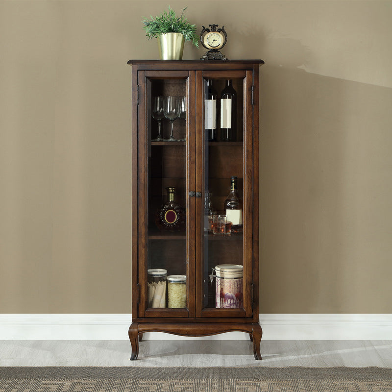 Mid-Century Modern Display Stand Rubberwood Display Cabinet with Doors for Dining Room