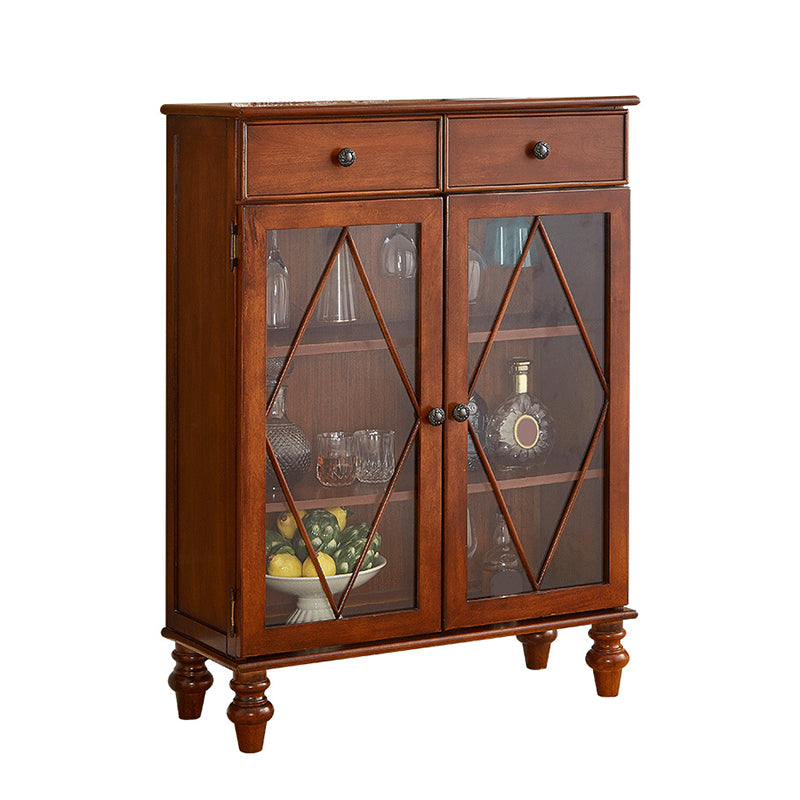 Mid-Century Modern Display Stand Rubberwood Display Cabinet with Doors for Dining Room