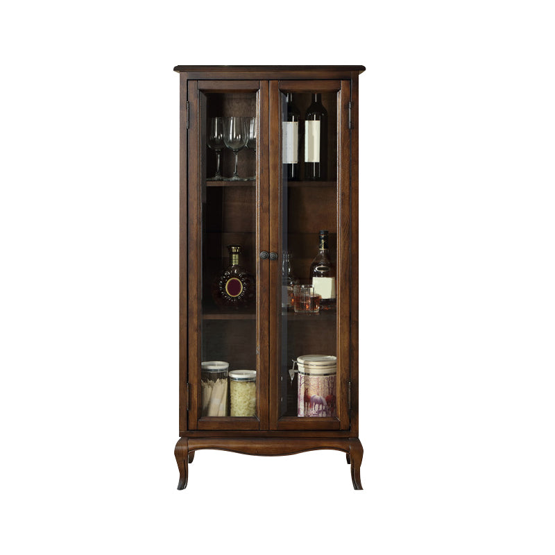 Mid-Century Modern Display Stand Rubberwood Display Cabinet with Doors for Dining Room