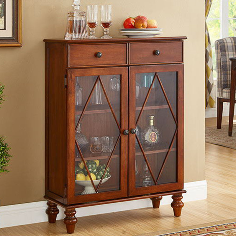 Mid-Century Modern Display Stand Rubberwood Display Cabinet with Doors for Dining Room