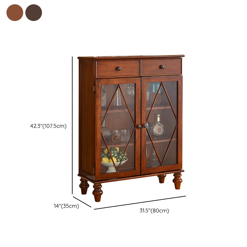 Mid-Century Modern Display Stand Rubberwood Display Cabinet with Doors for Dining Room