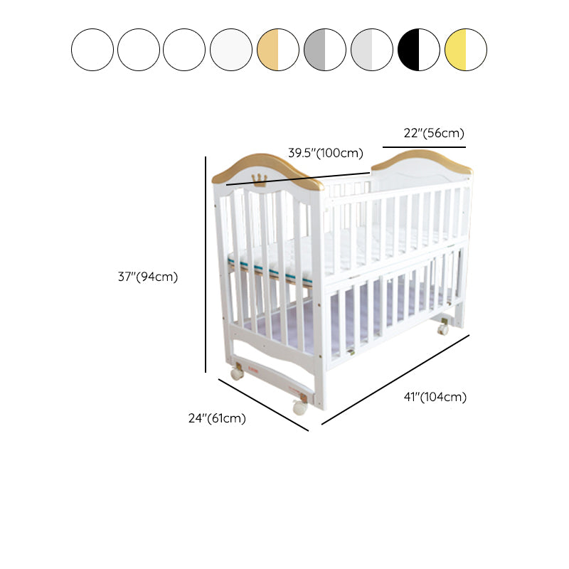 Scandinavian Crib with Storage with Casters/Wheels Wood Nursery Crib