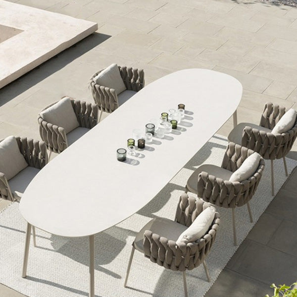 Contemporary Stone White Dining Table Water Resistant Dining Table