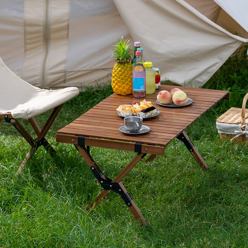 Contemporary Rectangle Brown Camping Table Foldable Removable Bamboo Camping Table