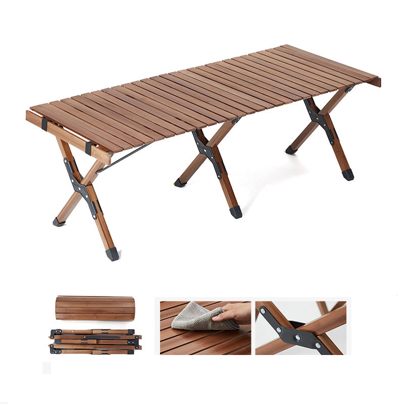 Contemporary Rectangle Brown Camping Table Foldable Removable Bamboo Camping Table