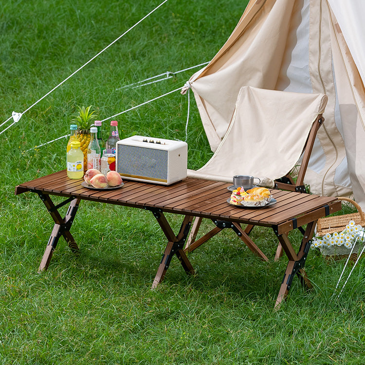 Contemporary Rectangle Brown Camping Table Foldable Removable Bamboo Camping Table