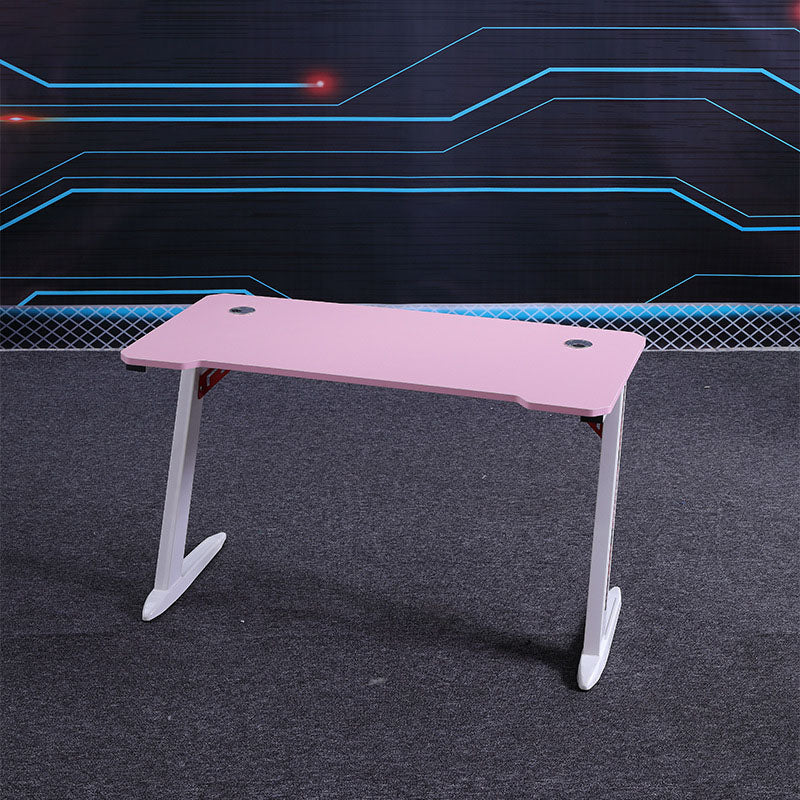 Pink Wood Computer Desk Cable Management T-Shape Writing Desk