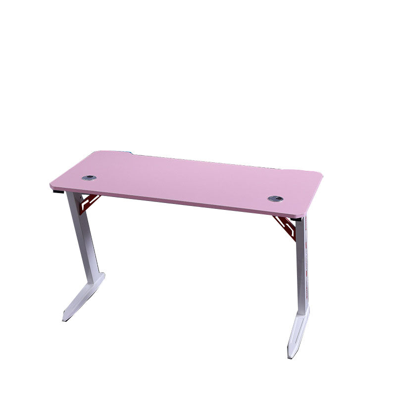 Pink Wood Computer Desk Cable Management T-Shape Writing Desk