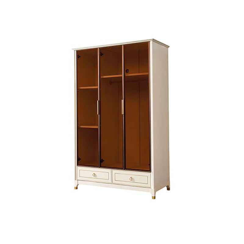 Rubberwood Wardrobe Cabinet Modern White Wardrobe Armoire with Legs