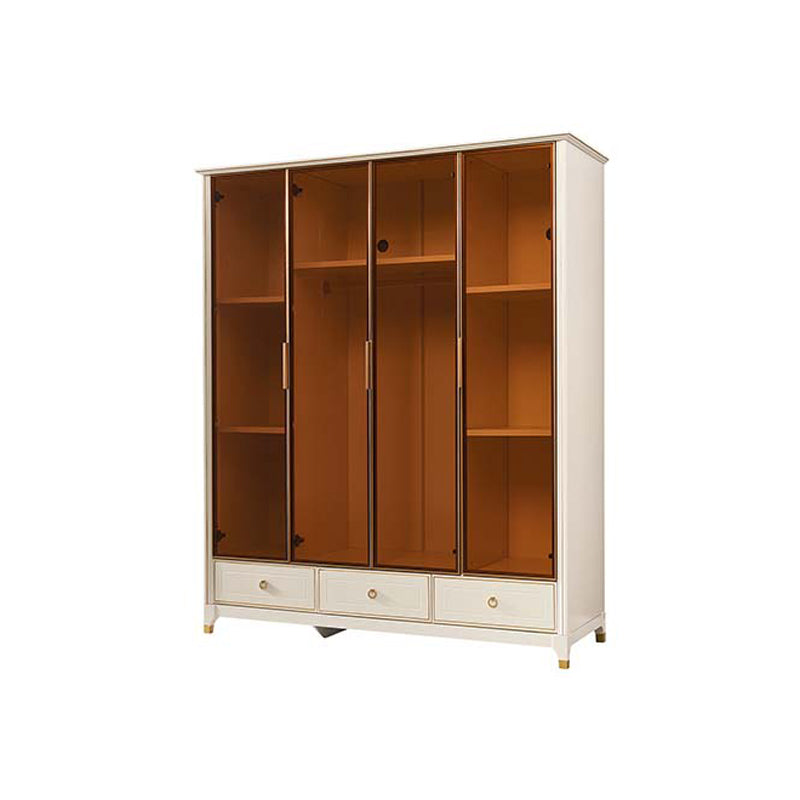 Rubberwood Wardrobe Cabinet Modern White Wardrobe Armoire with Legs