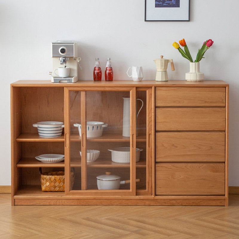 Solid Wood Buffet Table Modern and Contemporary Side Board with Cabinets and Drawers