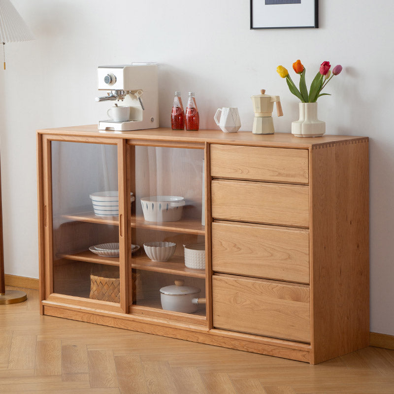 Solid Wood Buffet Table Modern and Contemporary Side Board with Cabinets and Drawers