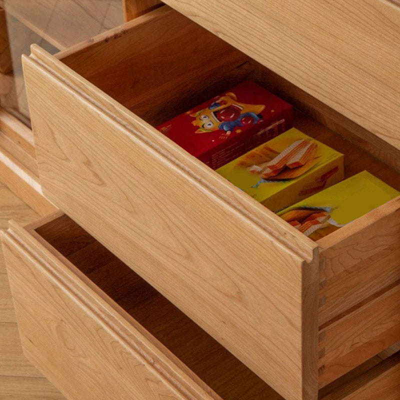 Solid Wood Buffet Table Modern and Contemporary Side Board with Cabinets and Drawers