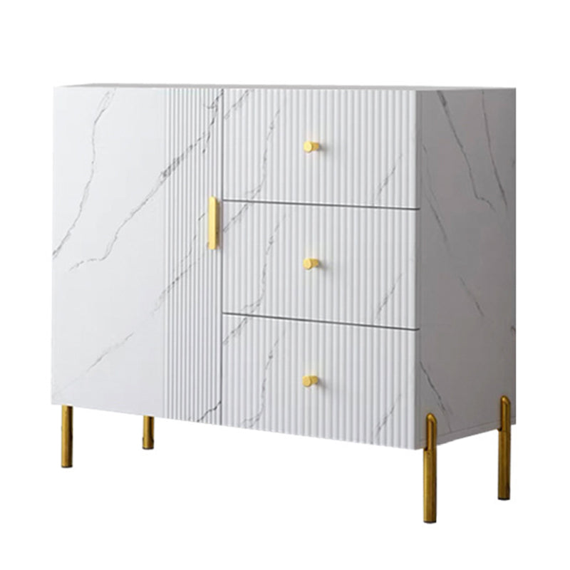 Glam Glass Door Sideboard Engineered Wood Side Board with 3 Drawers