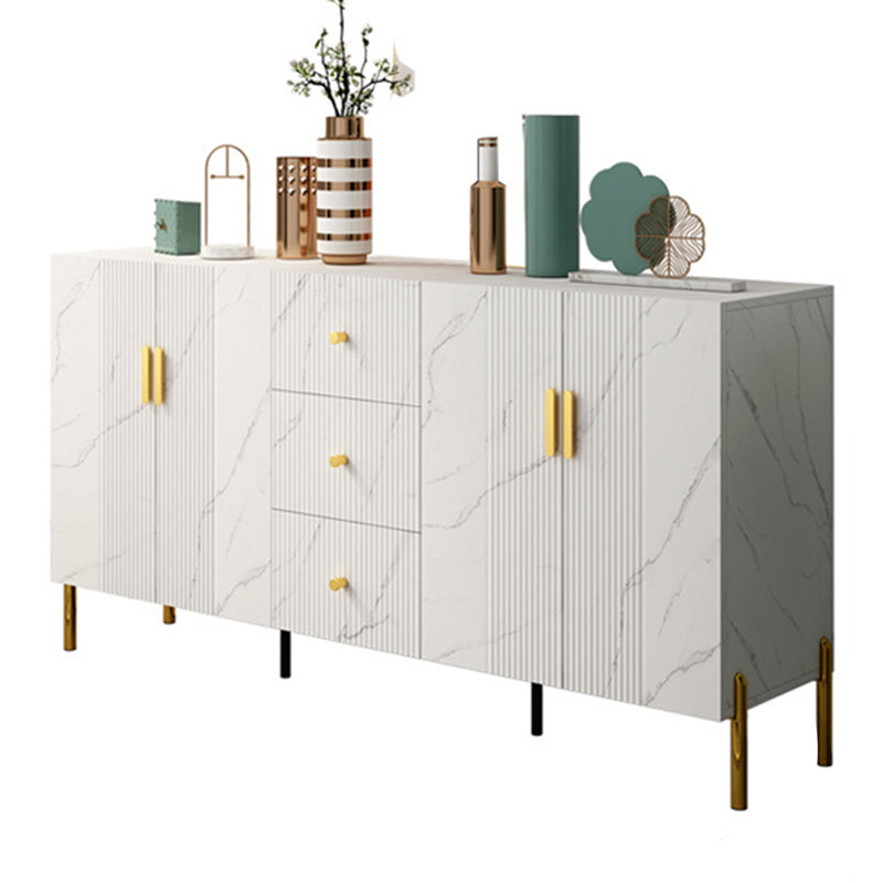 Glam Glass Door Sideboard Engineered Wood Side Board with 3 Drawers