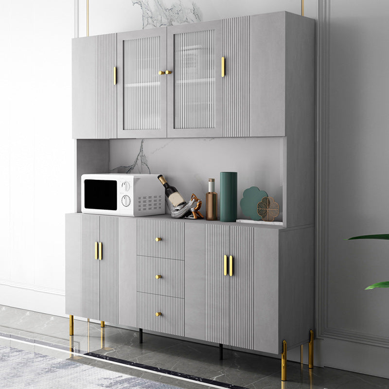 Glam Glass Door Sideboard Engineered Wood Side Board with 3 Drawers