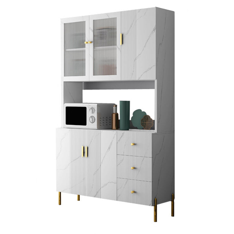 Glam Glass Door Sideboard Engineered Wood Side Board with 3 Drawers