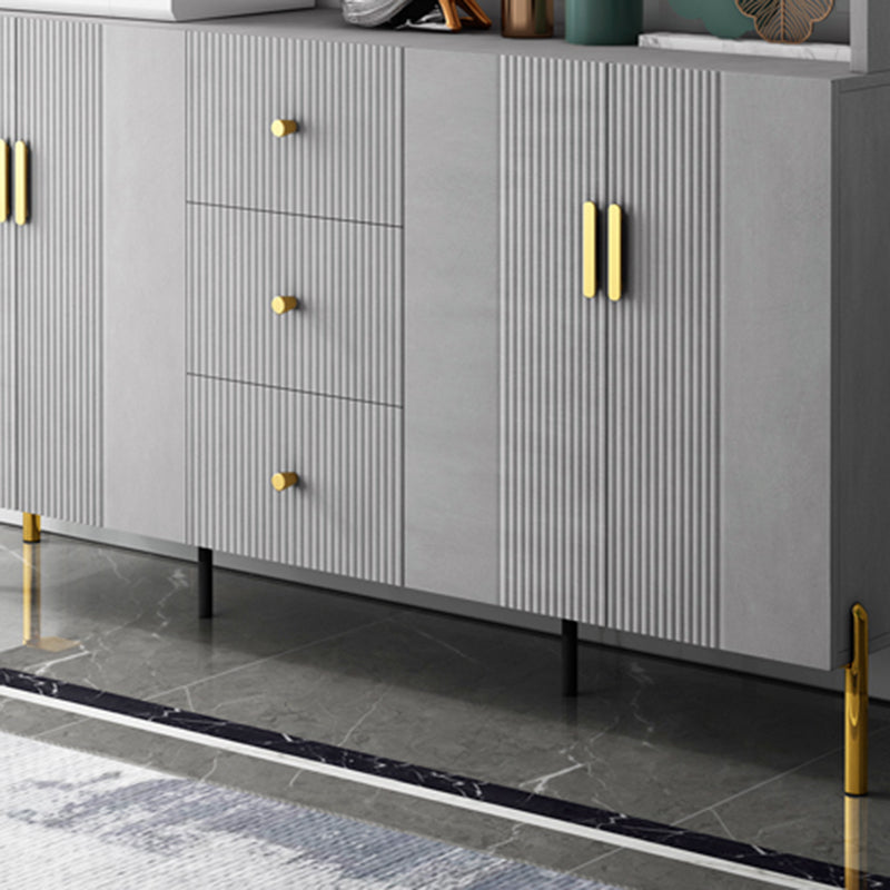 Glam Glass Door Sideboard Engineered Wood Side Board with 3 Drawers