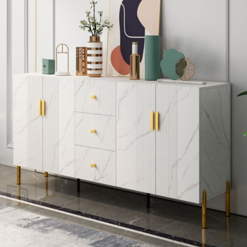 Glam Glass Door Sideboard Engineered Wood Side Board with 3 Drawers