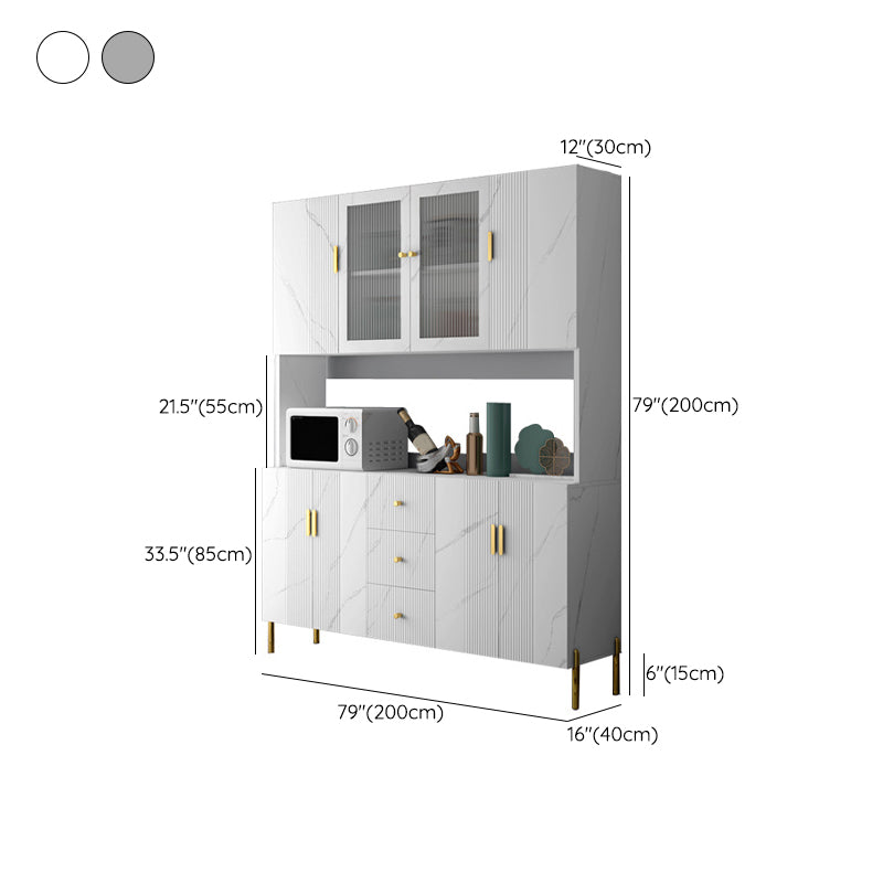 Glam Glass Door Sideboard Engineered Wood Side Board with 3 Drawers