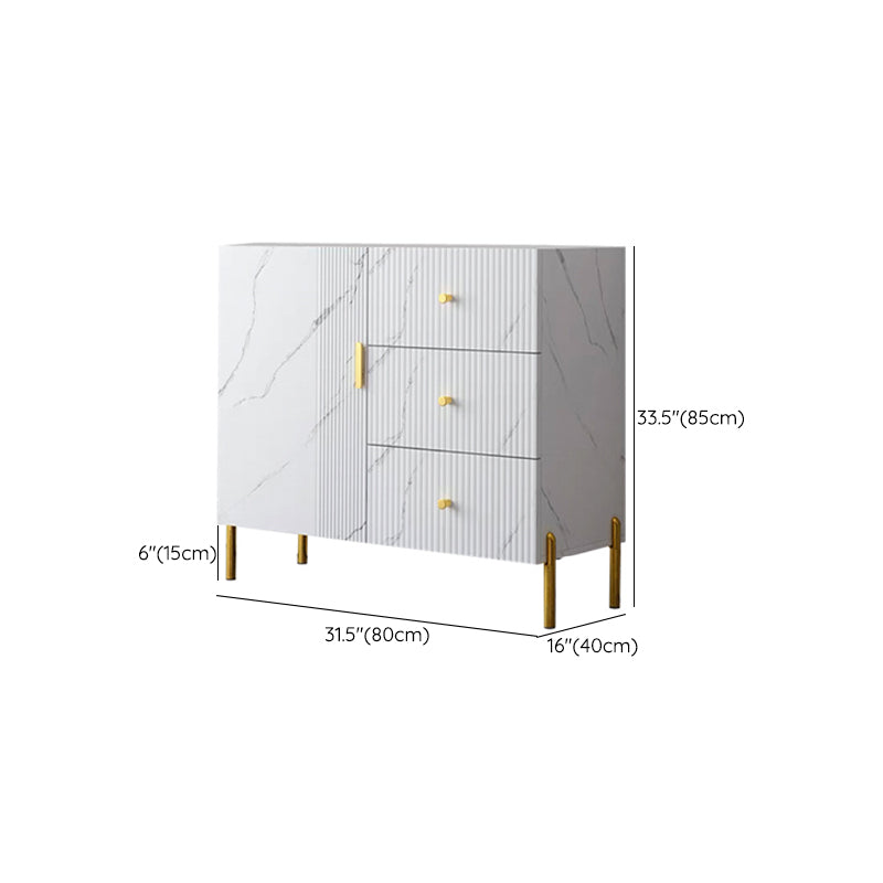 Glam Glass Door Sideboard Engineered Wood Side Board with 3 Drawers