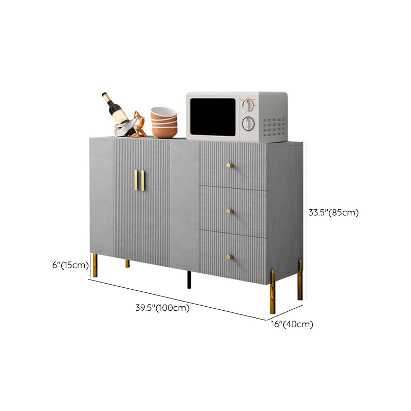 Glam Glass Door Sideboard Engineered Wood Side Board with 3 Drawers