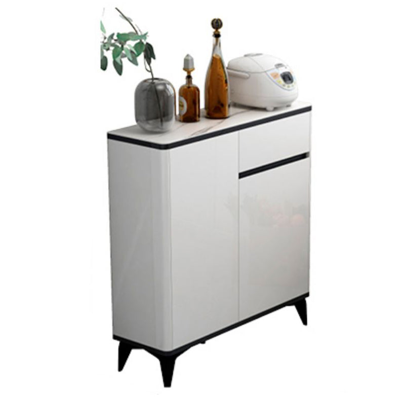 Glass Top Dinner Sideboard White Mirrored Side Board with Metal Legs