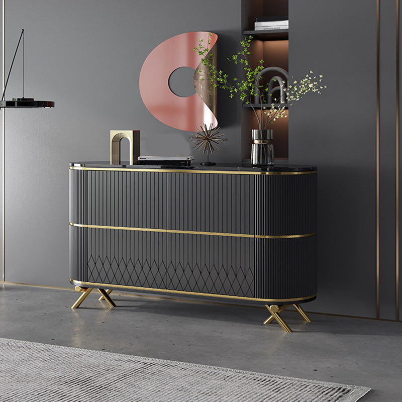 Glam Stone Top Sideboard Engineered Wood Side Board with Gold Legs