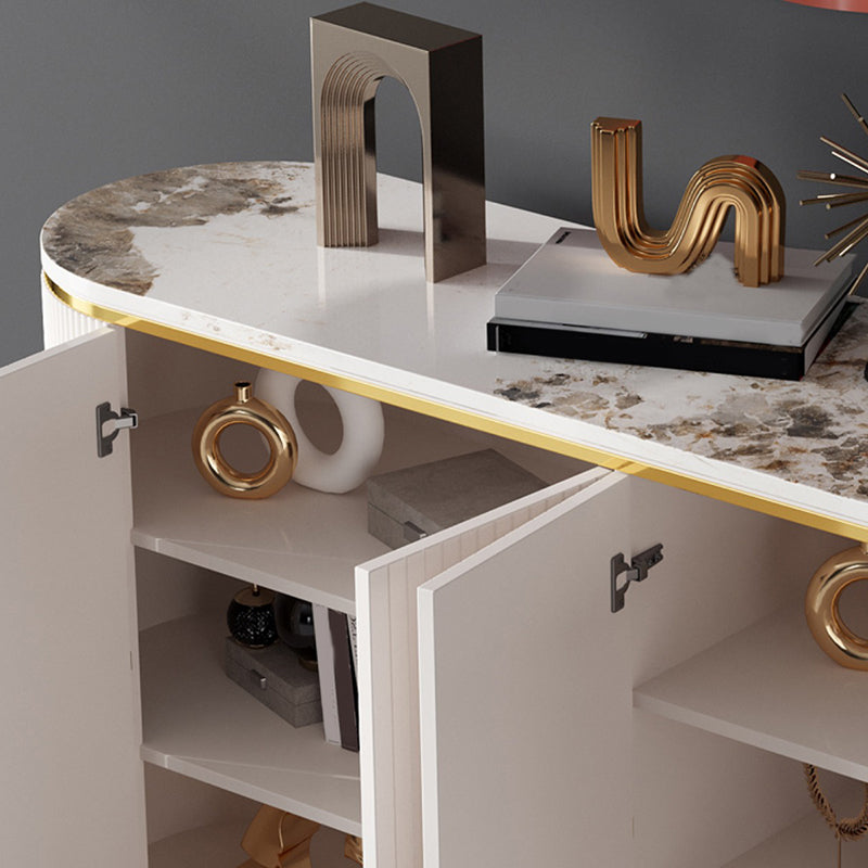 Glam Stone Top Sideboard Engineered Wood Side Board with Gold Legs