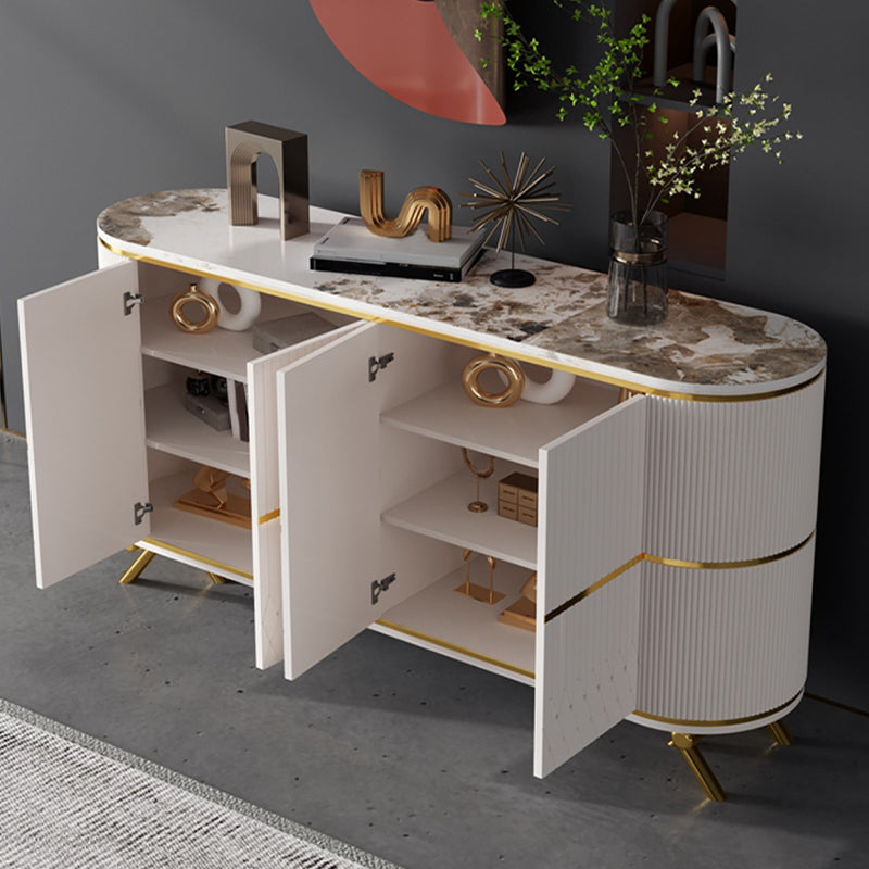 Glam Stone Top Sideboard Engineered Wood Side Board with Gold Legs