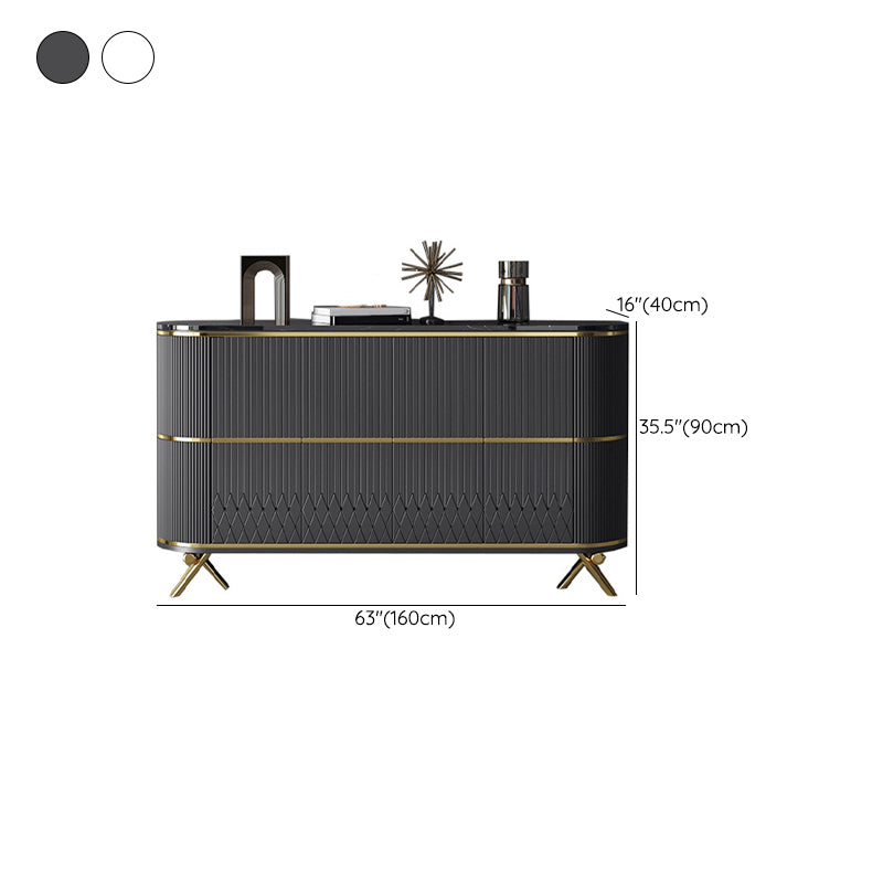 Glam Stone Top Sideboard Engineered Wood Side Board with Gold Legs