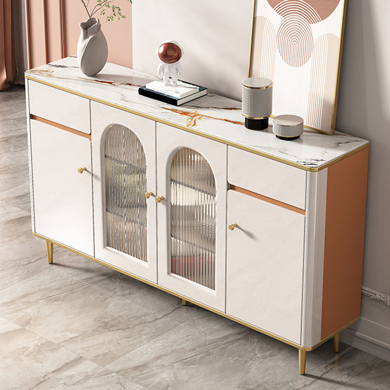 Glam Style Sideboard White Stone Top Side Board with Gold Legs