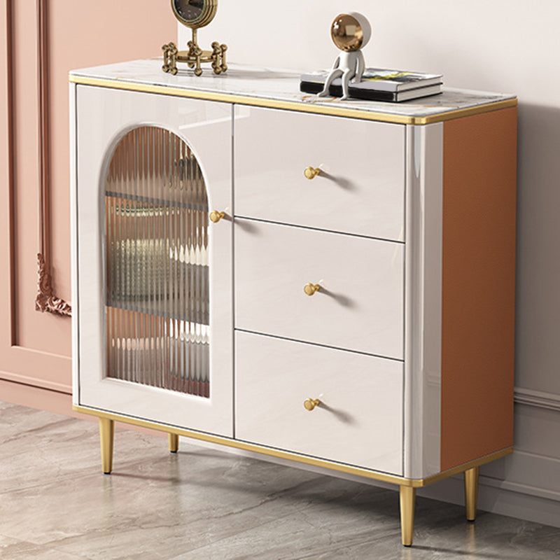 Glam Style Sideboard White Stone Top Side Board with Gold Legs