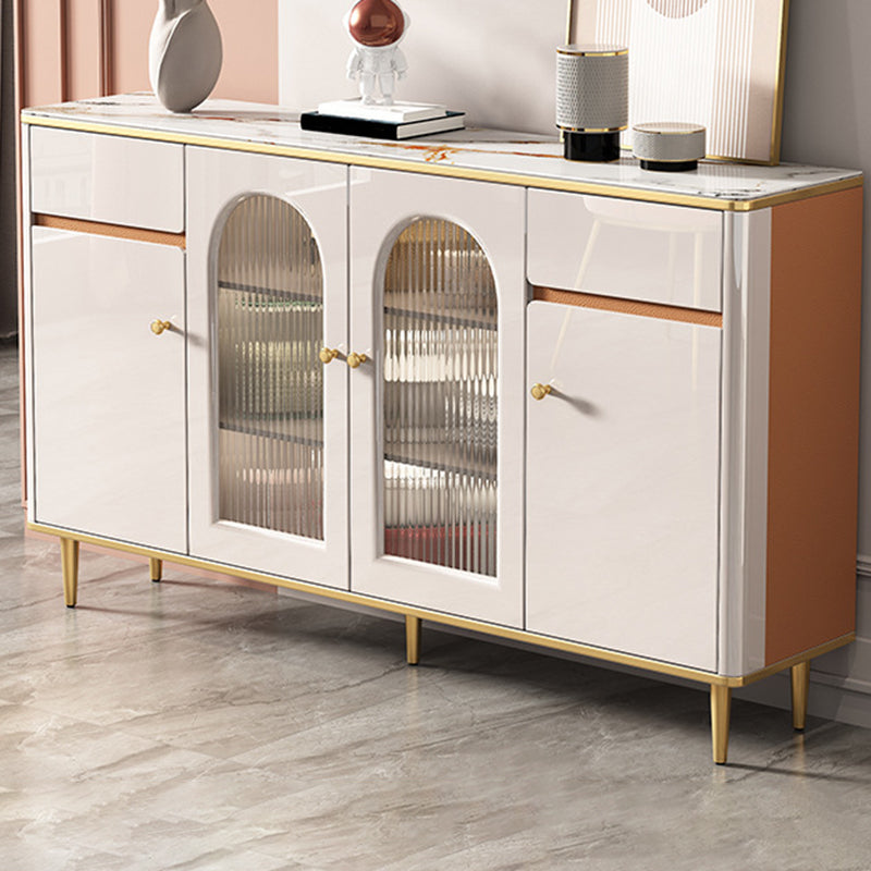 Glam Style Sideboard White Stone Top Side Board with Gold Legs